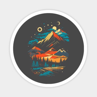 breathtaking mountain landscape with majestic trees and towering peaks in the background Magnet